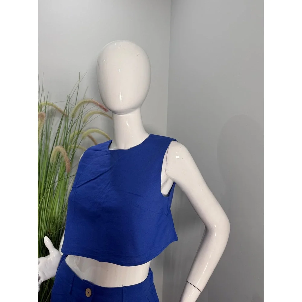 Commense Cotton Blue Chic Cobalt Crop & Pant Set size S‎